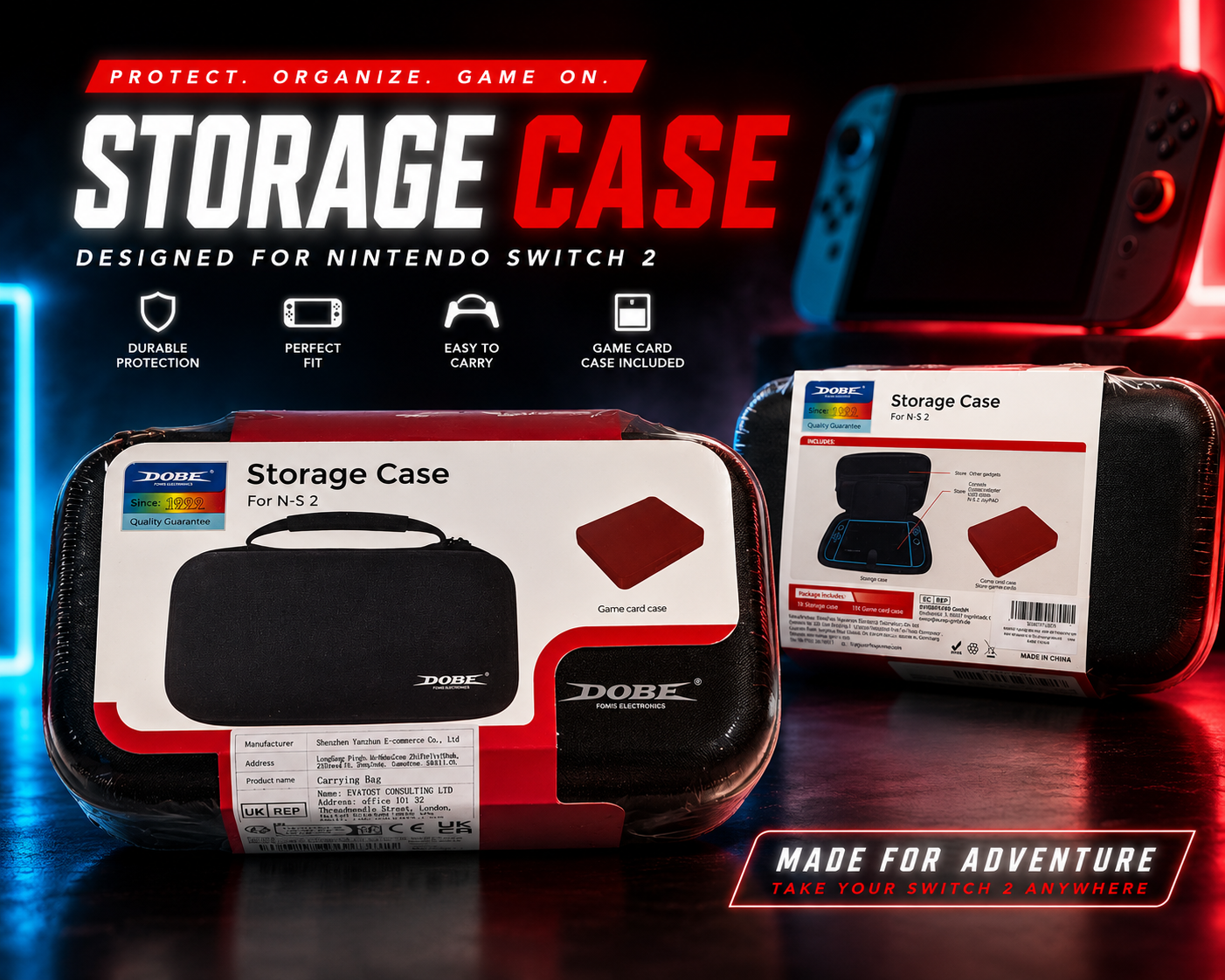 Nintendo Switch 2 Hard Carry Case with Game Card Holder – Protective Travel Storage Bag – Black