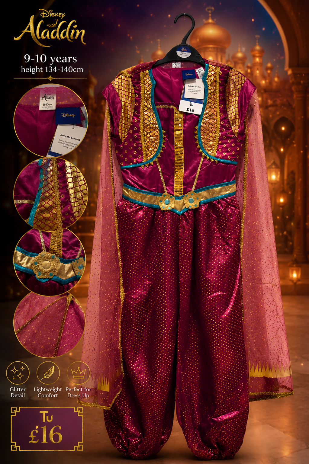 New Disney Aladdin Jasmine Costume 9-10 Years 134-140cm