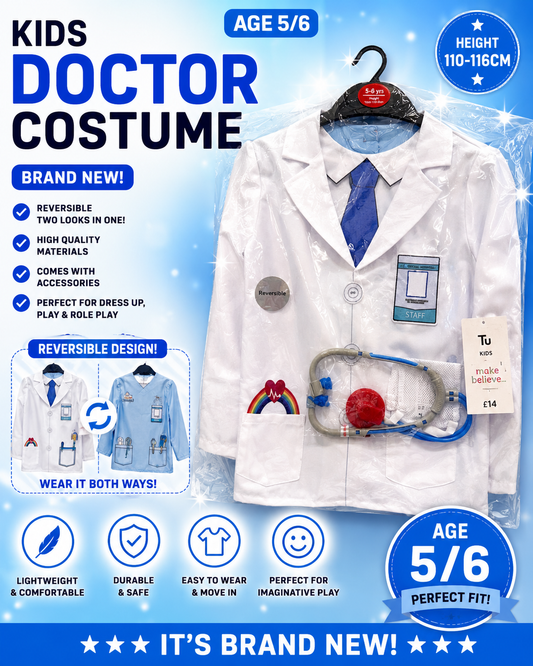 Kids Reversible Doctor Costume – Age 5-6 Years